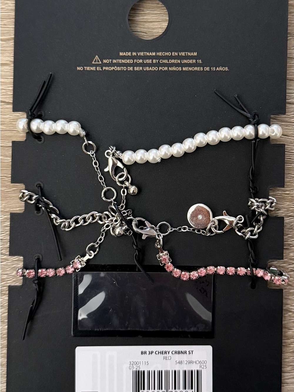 Madden NYC 3 Piece Bracelet Set Faux Pearl Pink Rhinestone NWT - Picture 3 of 3